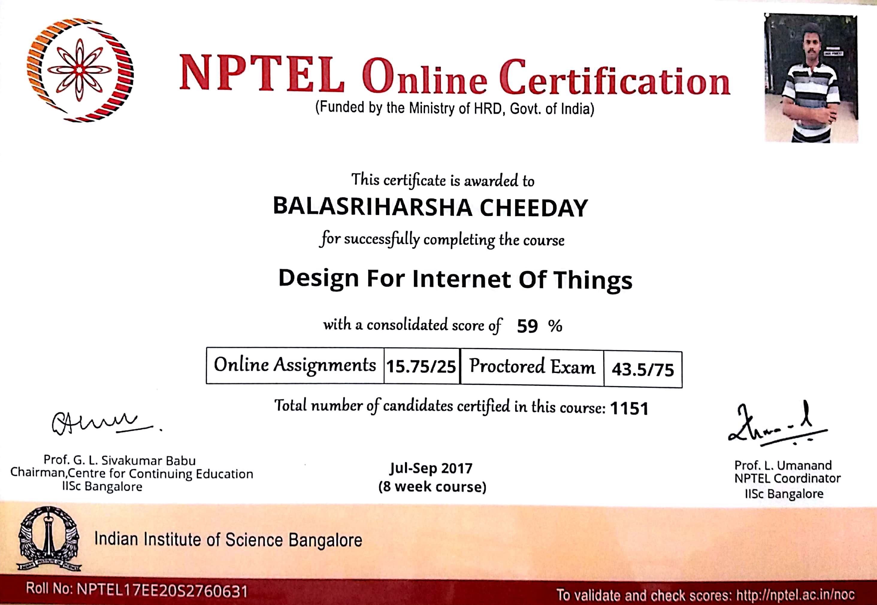 NPTEL MOOCS IoT Certified